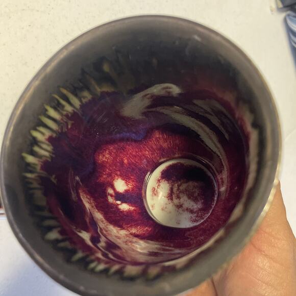 Edgecomb Potters ART POTTERY Mug LARGE Maroon Blue Drip Glaze - Picture 3 of 15